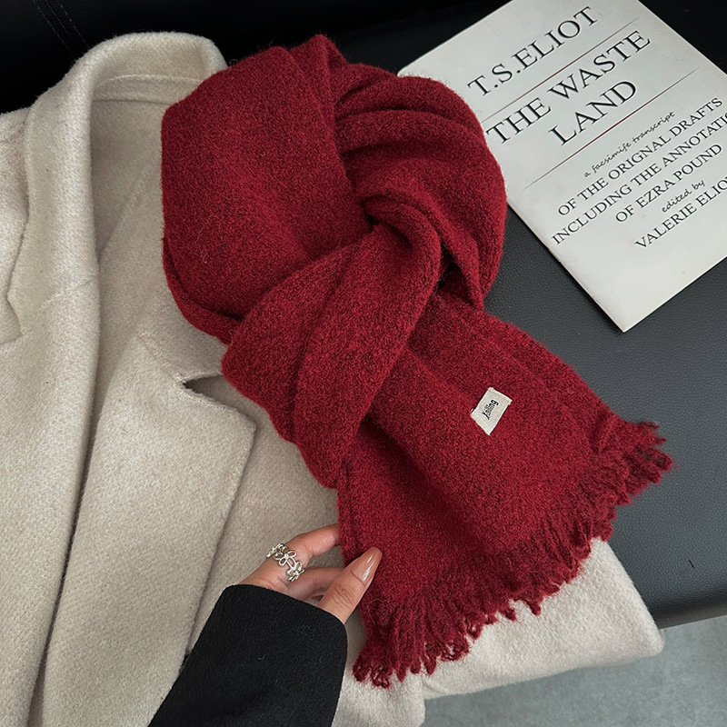一件代发围巾2025秋冬季女士韩系氛围感纯色短须针织羊毛混纺围脖百搭保暖地摊批发详情9