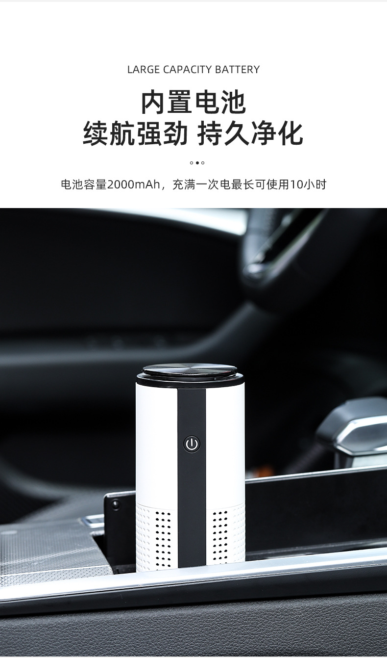 跨境桌面空气净化器除烟异味除尘USB充电车载空气负离子净化器详情6
