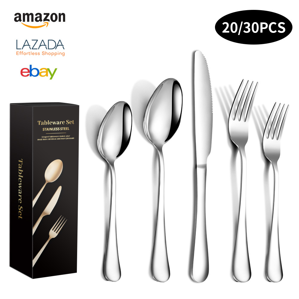 Cross-border Amazon 1010 stainless steel tableware 5 sets 20/30 pieces Western steak knife, fork and spoon set pic 3