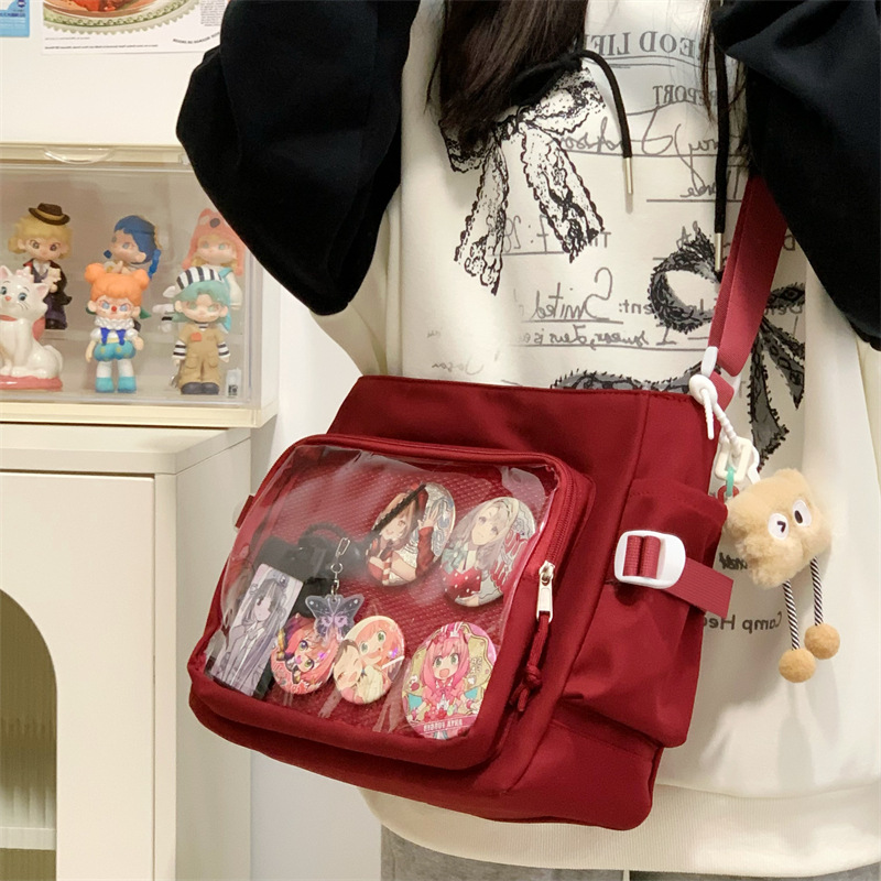 学院风痛包日系ins透明书包大容量简约单肩斜挎包时尚少女邮差包详情20