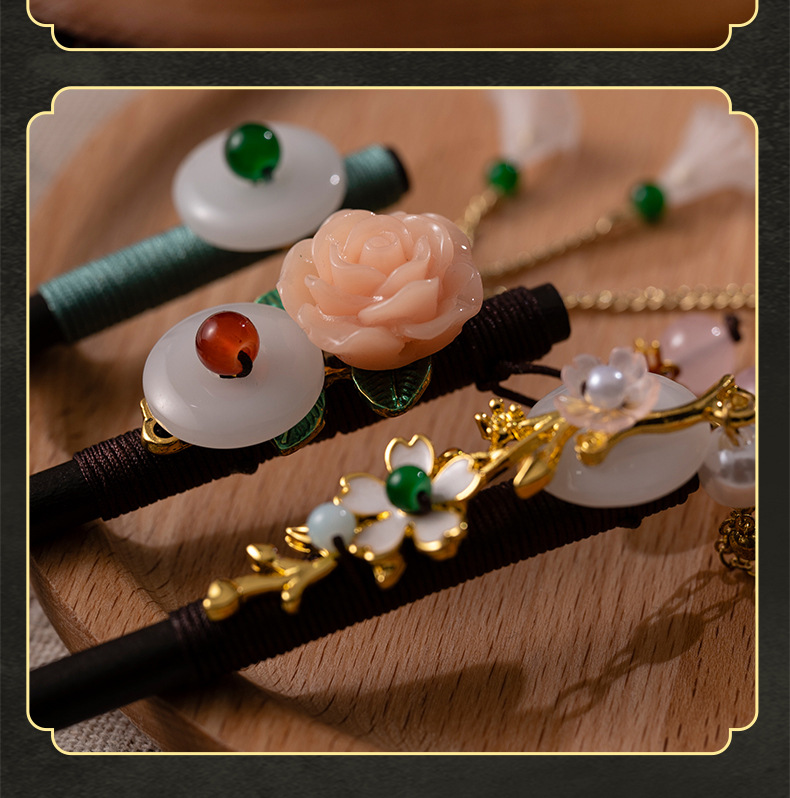 Ancient-style hairpins, tassels, wooden hairpins, imitation ebony headwear, updo, Hanfu accessories, hair-tied, ancient-style hairpins for women pic 17
