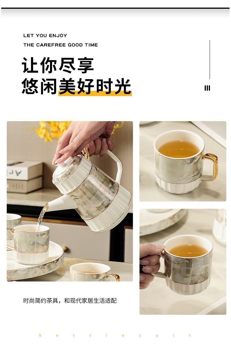 lr4 Light Luxury Ceramic water Set for living room home, simple large-capacity heat-resistant cups and tea sets, European style pic 6
