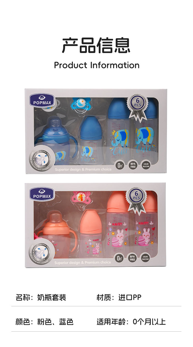 Colorful cartoon baby anti-choking PP bottle set suitable for newborns, 0-3 months old baby bottle, mother and baby factory pic 7