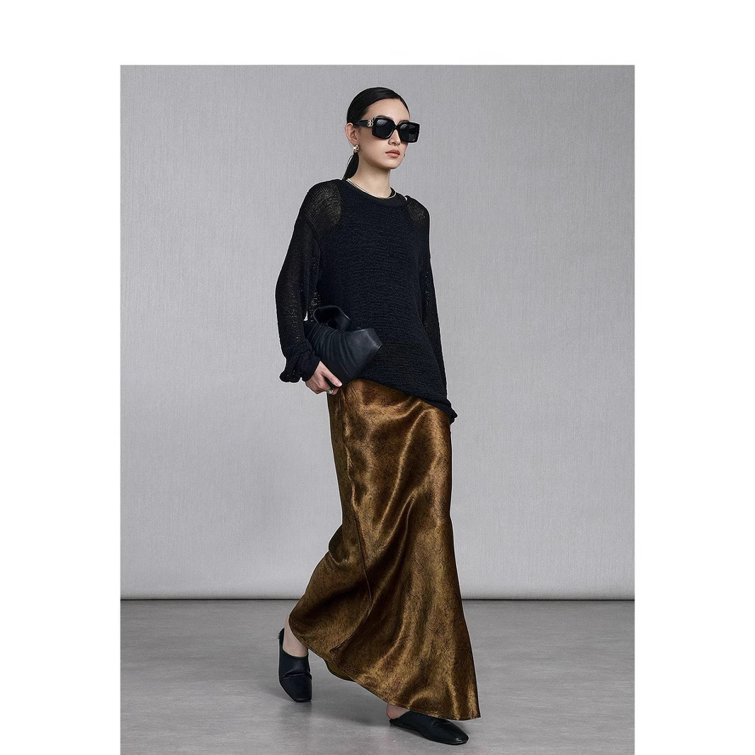 French elegant, fashionable, form-fitting and high-end satin pleated triacetate long-sleeved dress, a new autumn long dress for children pic 19