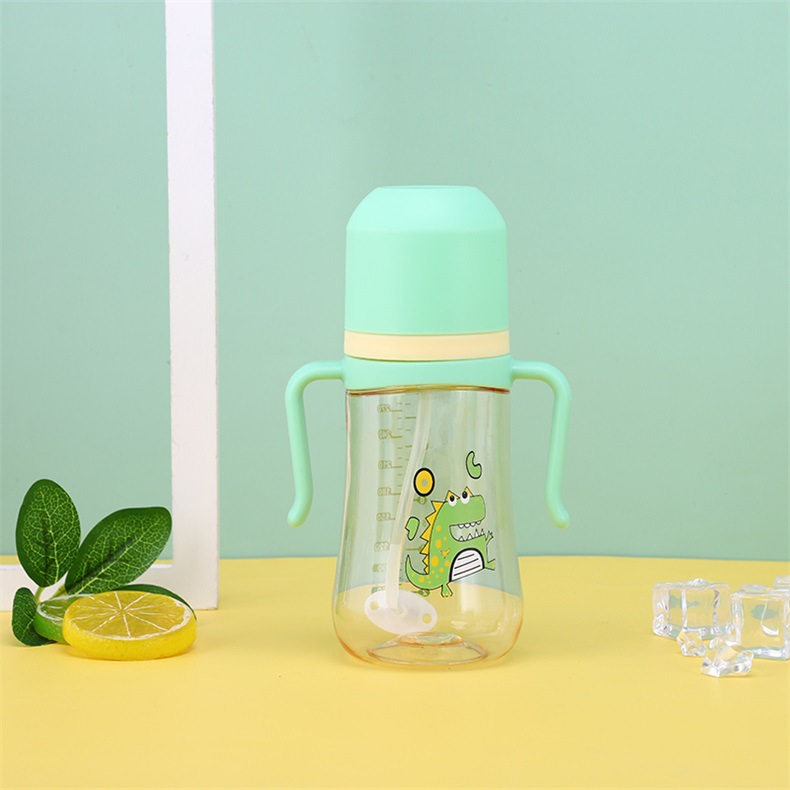 Custom nuevo estilo amplio de calibre doble mango recto con mango para bebés y niños dibujos animados dinosaurio botella antiatragantamiento pajita taza de agua pic 6