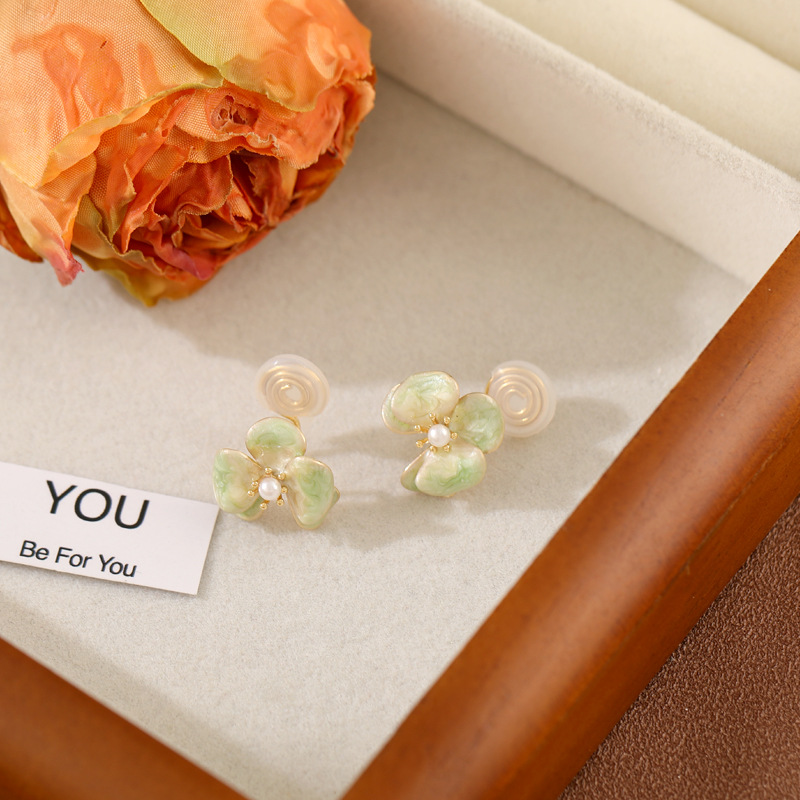 2024年新款小清新彩色滴釉花朵耳夹925银针ins风小众通勤百搭耳钉详情21
