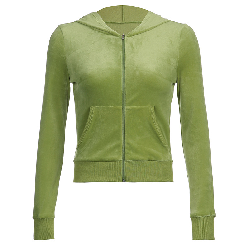 Solid color velvet slim sports suit zipper hood pic 44