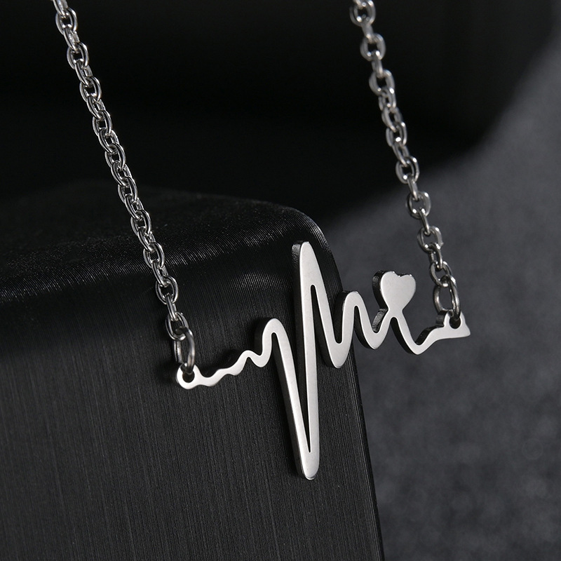 European and American popular accessories: simple, fashionable, neutral and versatile. Couple heartbeat heart titanium steel necklace, electroplated and non-fading pic 3