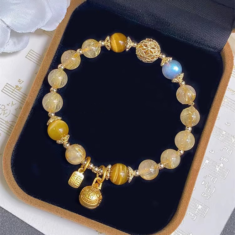 天然绿发晶黑金超白幽灵白水晶方糖手串葡萄石招财喜金水木女详情3