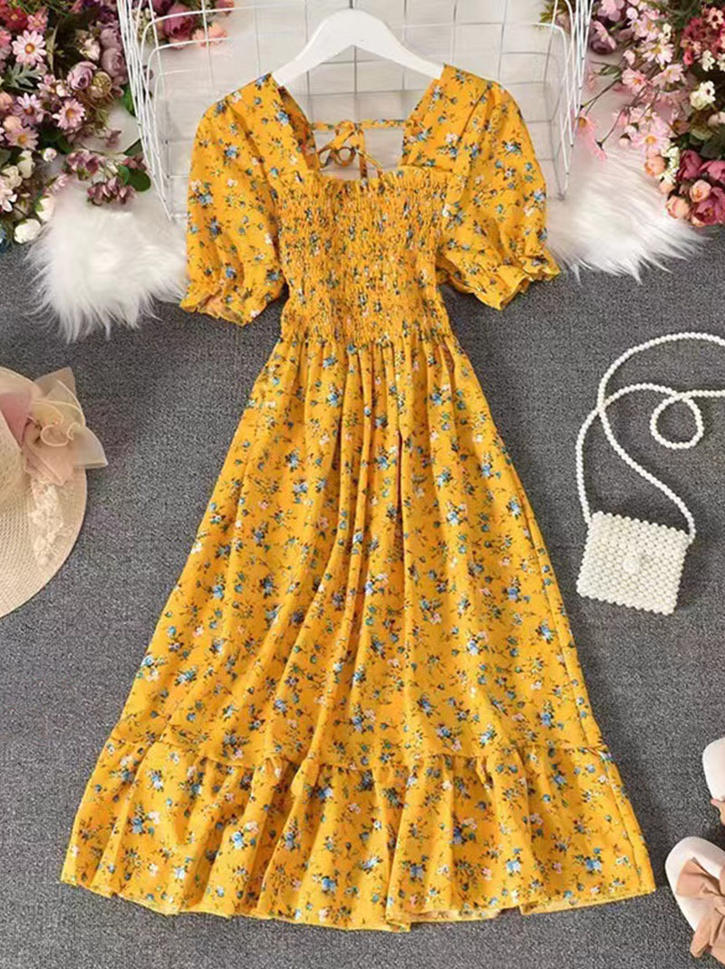 东南亚跨境电商2025夏季甜美法式复古高腰显瘦女式连衣裙厂家直销详情13