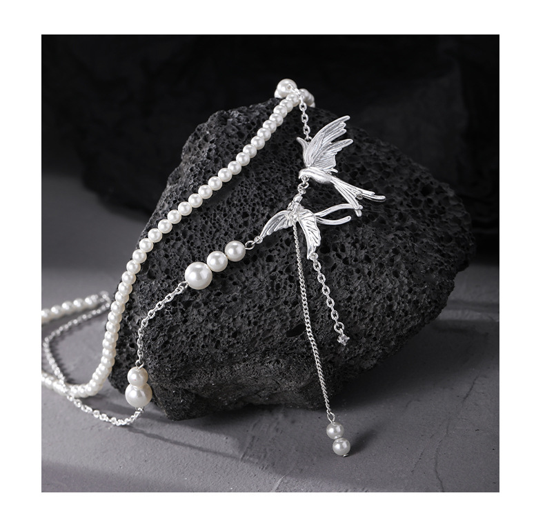 New Chinese-style double-layer cascading pendant feather chain pearl necklace for women, fashionable, exquisite, versatile and high-end collarbone chain wholesale pic 11