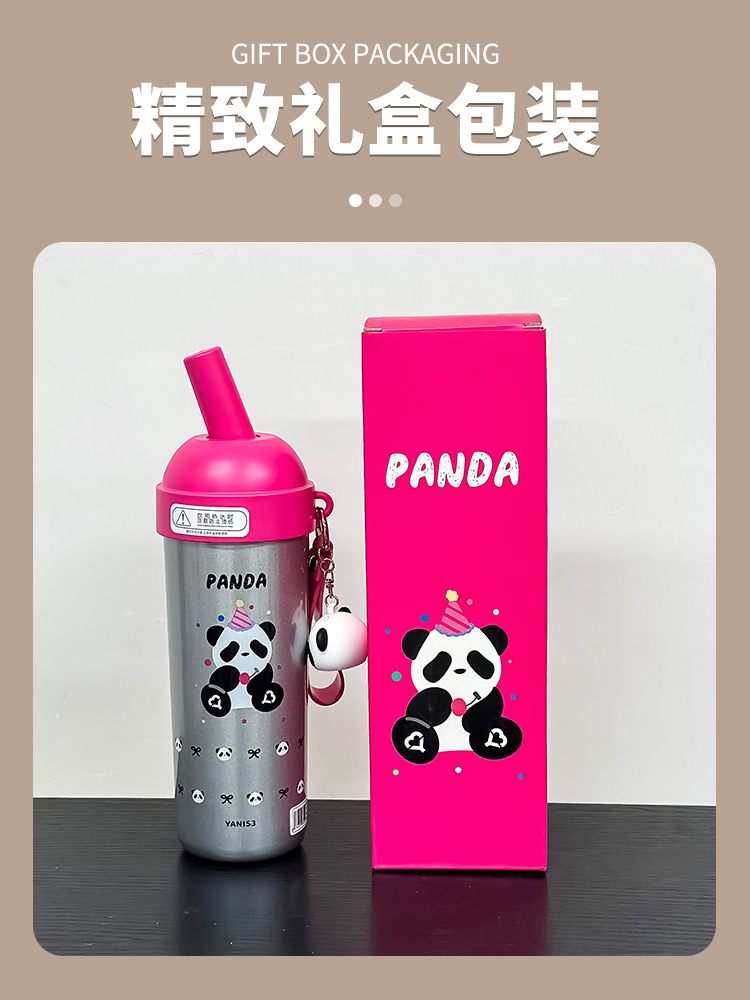 yanis3儿童保温杯2024新款学生上学专用便携女生高颜值熊猫吸管杯详情11