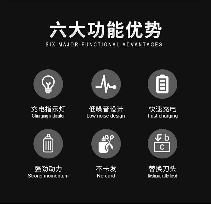 科美/Kemei理发器剃须鼻毛修剪多功能刀头水洗套装六合一电推剪详情6