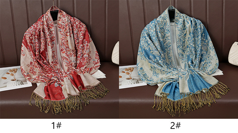 欧美爆款民族风太阳花流苏围巾时尚印花欧美风刺绣长巾流苏披肩详情4