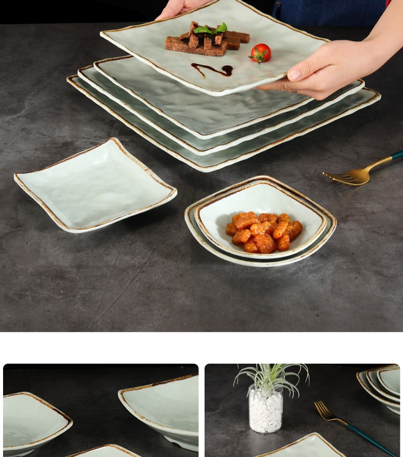 密胺盘子仿瓷塑料凉菜碟酒店餐厅商用四方翘角盘炒菜盘盖浇饭盘子详情10
