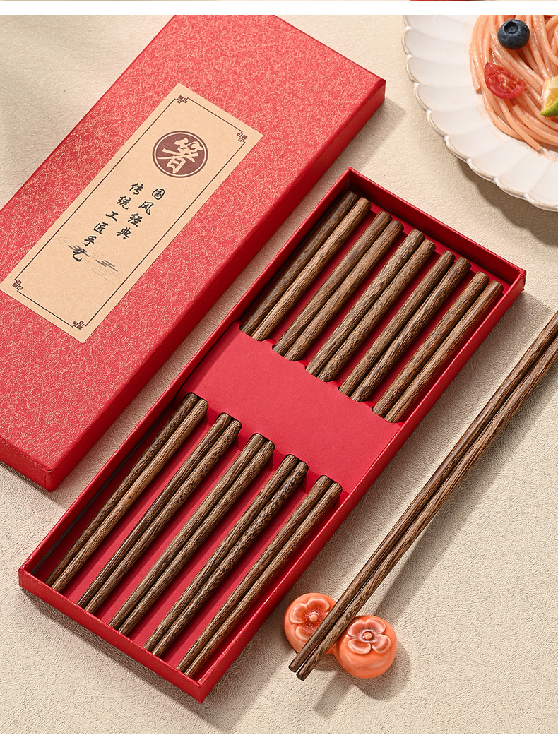红檀木筷子实木无漆无蜡家用木质防滑天然原木筷无漆无蜡厨房餐具详情20