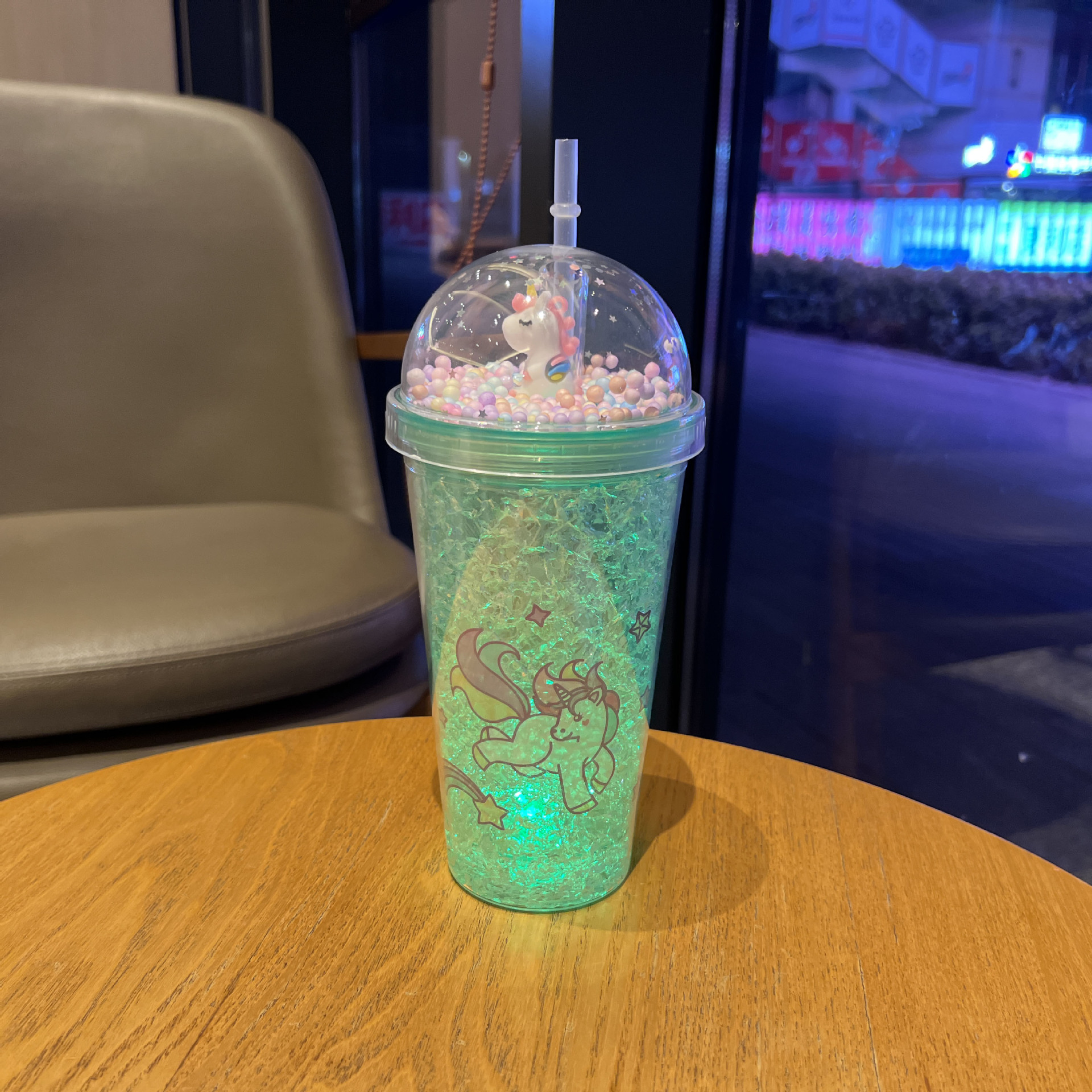 外贸新款卡通独角兽儿童吸管杯双层碎冰杯网红高颜值塑料水杯批发详情20