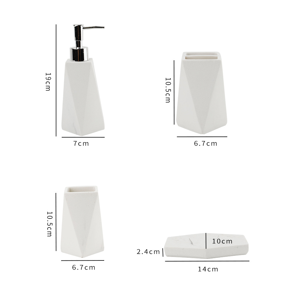 跨境热销北欧家居树脂卫浴套装洗手液瓶大理石纹浴室洗漱四件套装详情8
