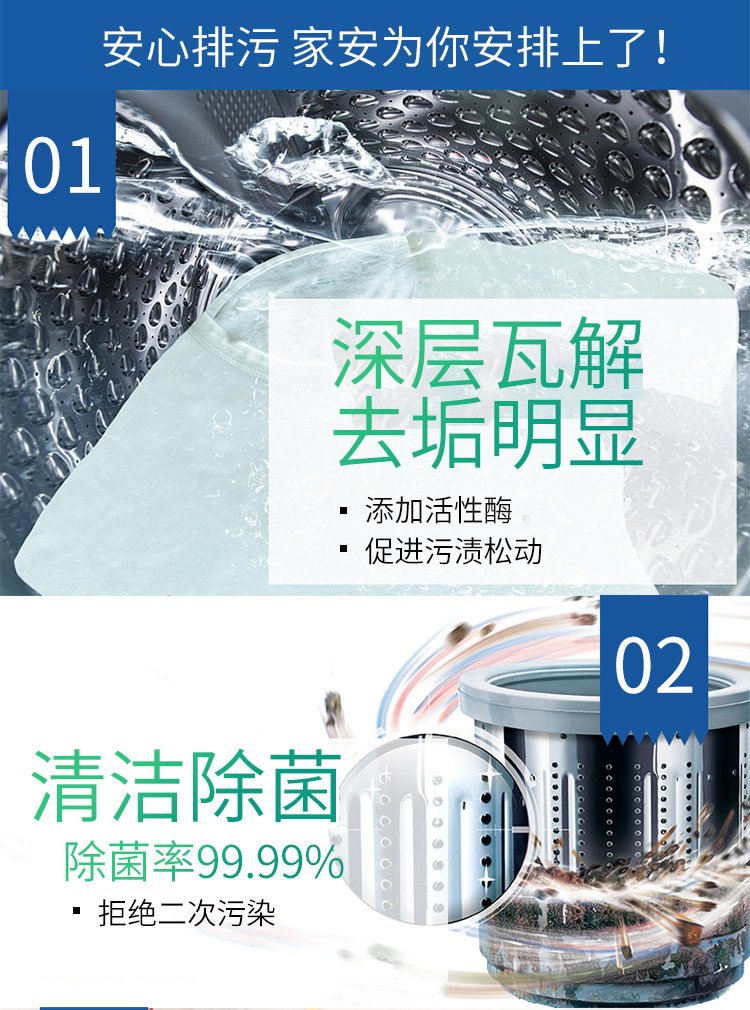 家安洗衣机槽清洗剂125g*3袋波轮滚筒全自动家用洗衣机除垢清洁剂详情4