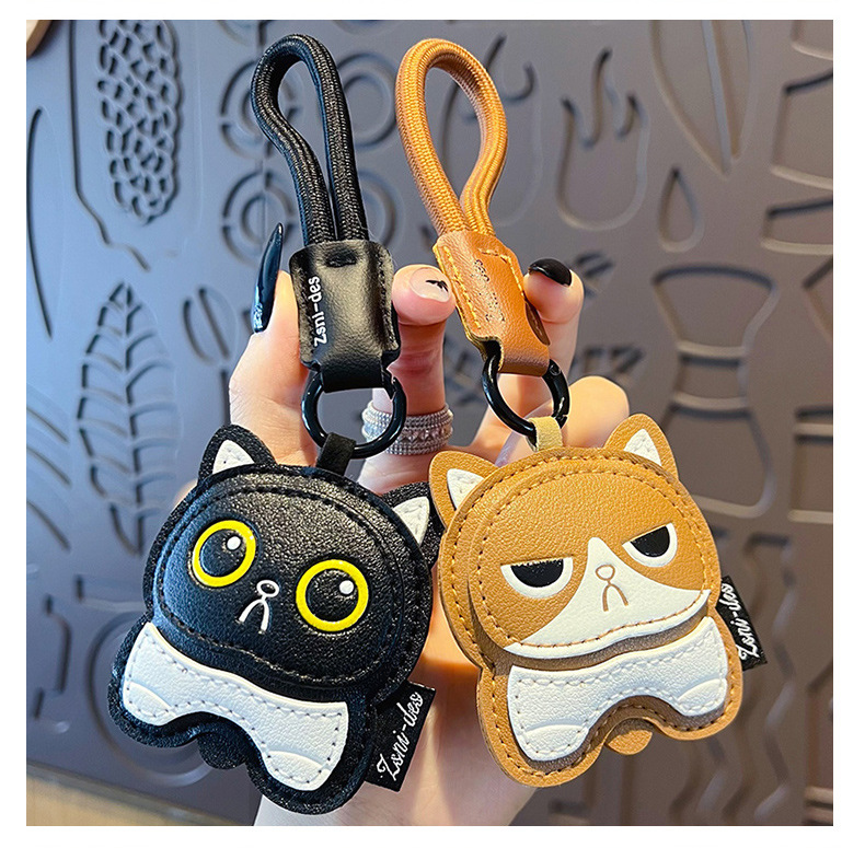创意PU皮革猫咪钥匙扣挂件可爱情侣汽车钥匙链书包玩偶小挂饰批发详情8
