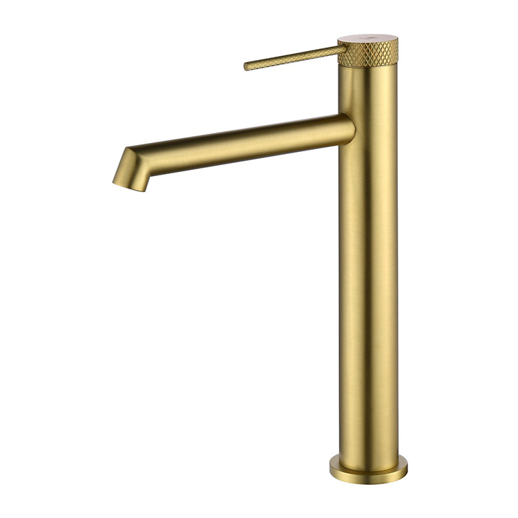 Cross-border foreign trade, simple brushed gold, all-brass sink, bathroom basin, hot and cold, high countertop basin, faucet pic 11