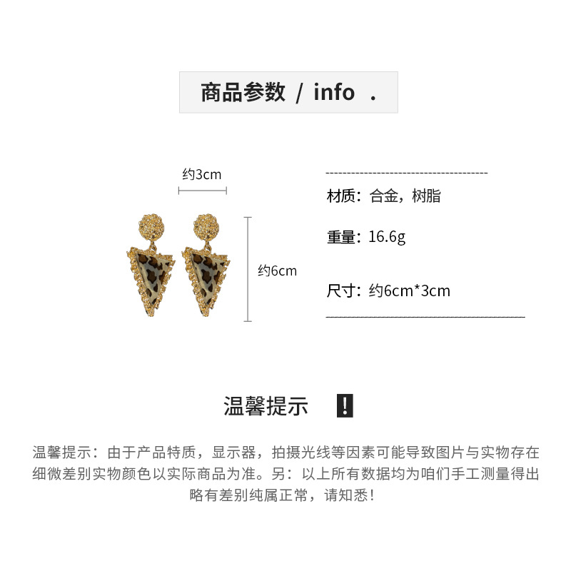 钢针圆形纹路三角形树脂豹纹耳钉夸张高级感耳环欧美时尚耳饰批发详情3