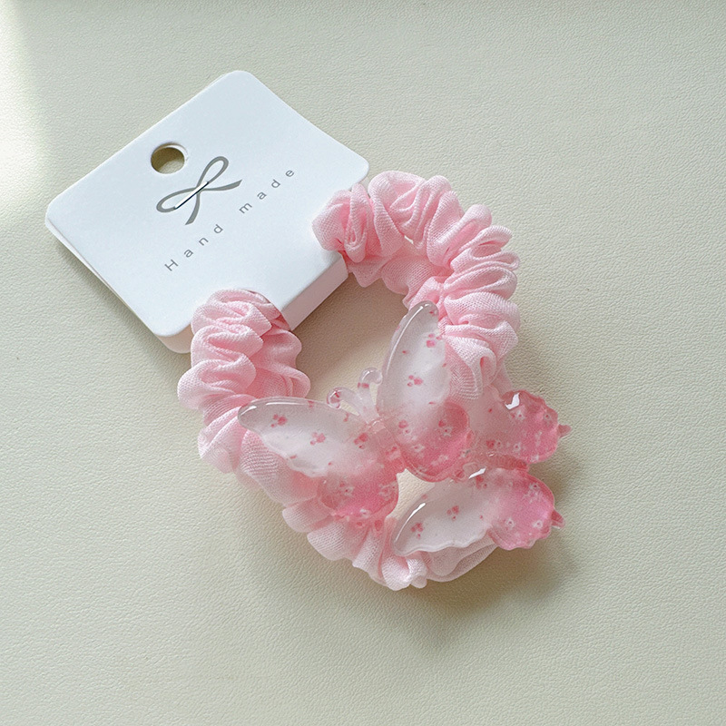 2 pieces of summer ice-transparent butterfly-colored small intestine hair bands, super fairy-like double ponytail elastic hair strings and hair accessories pic 4