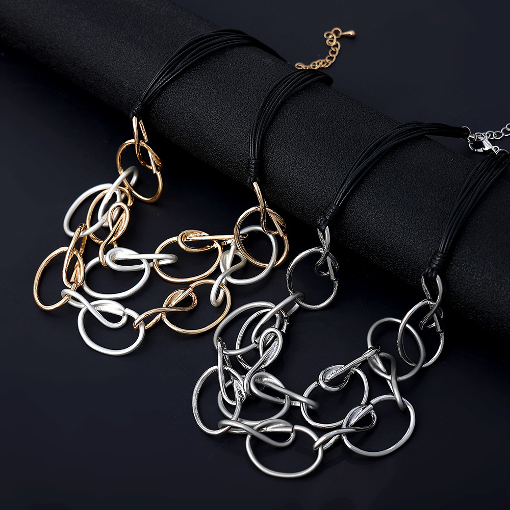 跨境专供欧美外贸爆款合金锁骨链时尚圆环饰品复古简约双层短项链详情12