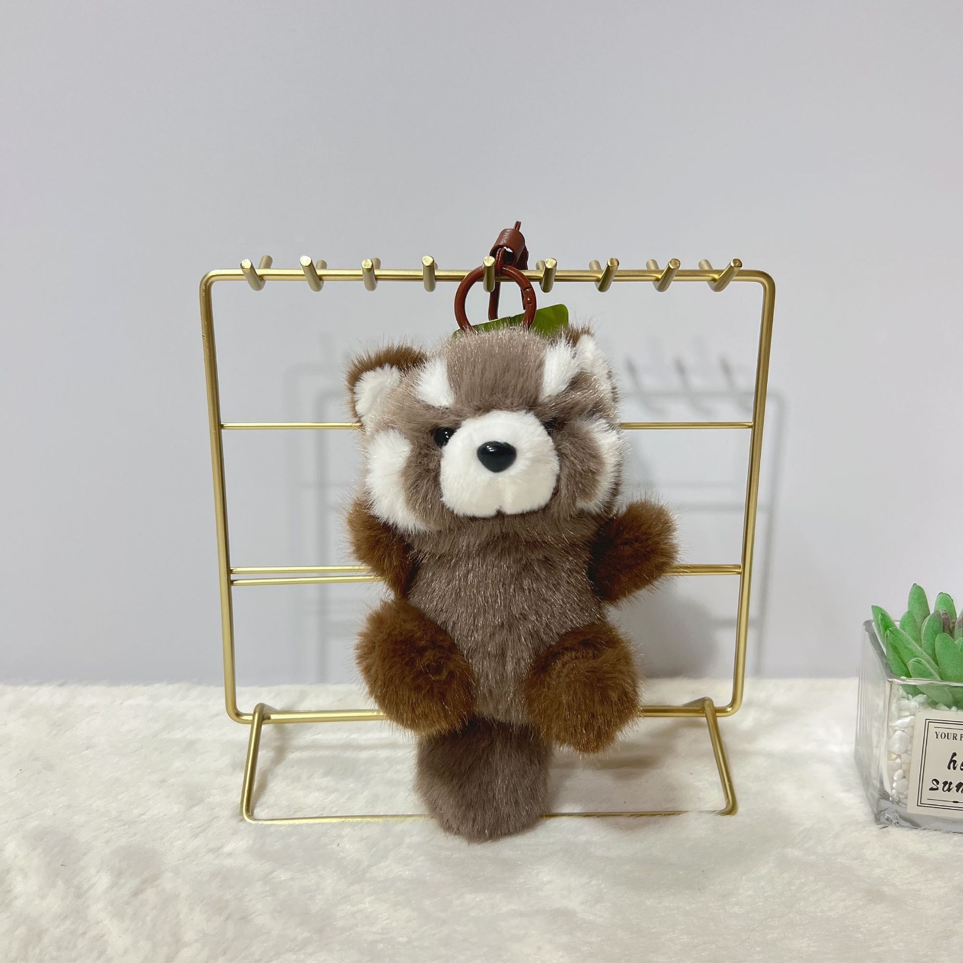 Cute sitting raccoon, Golden Man, mink fur cat doll pendant, long-haired bear plush toy, keychain, schoolbag hanger pic 6