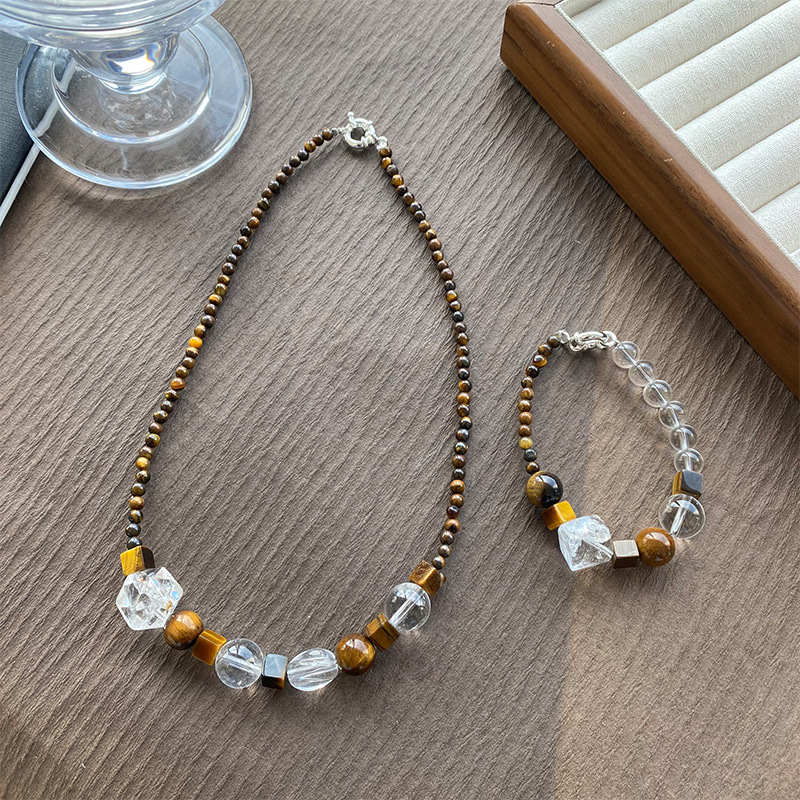 混搭圆珠天然原石手链白水晶玛瑙虎眼石多宝项链叠戴百搭手串简约详情9