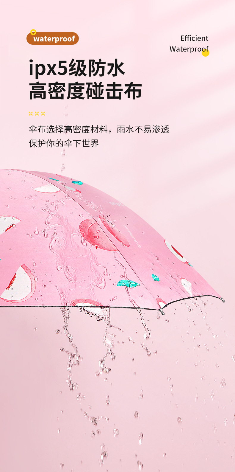 全自动清新水果雨伞厂家批发三折遮阳伞晴雨伞防紫外线黑胶太阳伞详情14