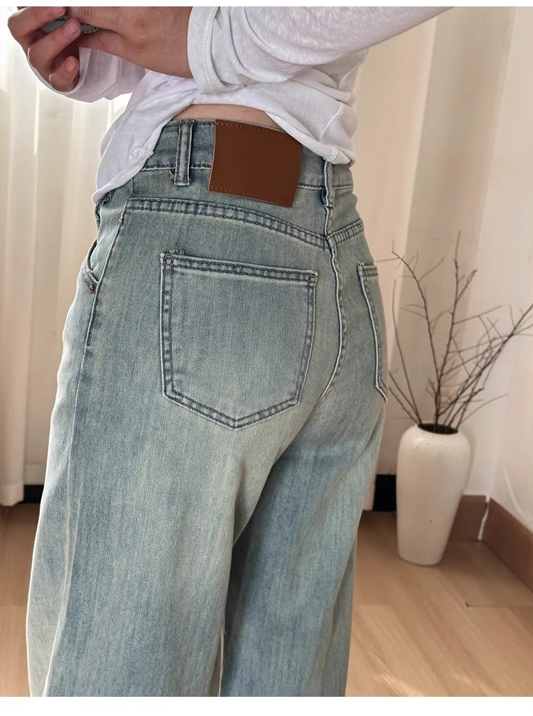 大码百搭阔腿牛仔裤女春秋新款胖mm宽松设计感高腰显瘦直筒拖地裤详情7