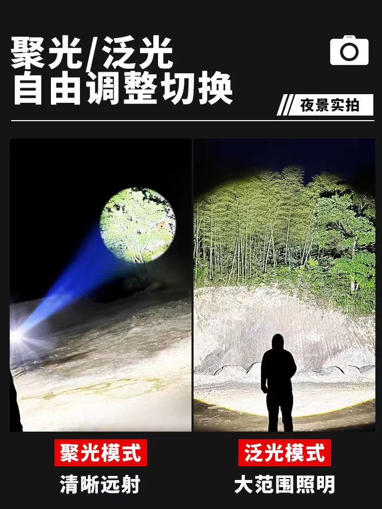 新款亚马逊跨境伸缩手多灯珠电筒白激光Type-C作战强光手电筒批发详情7