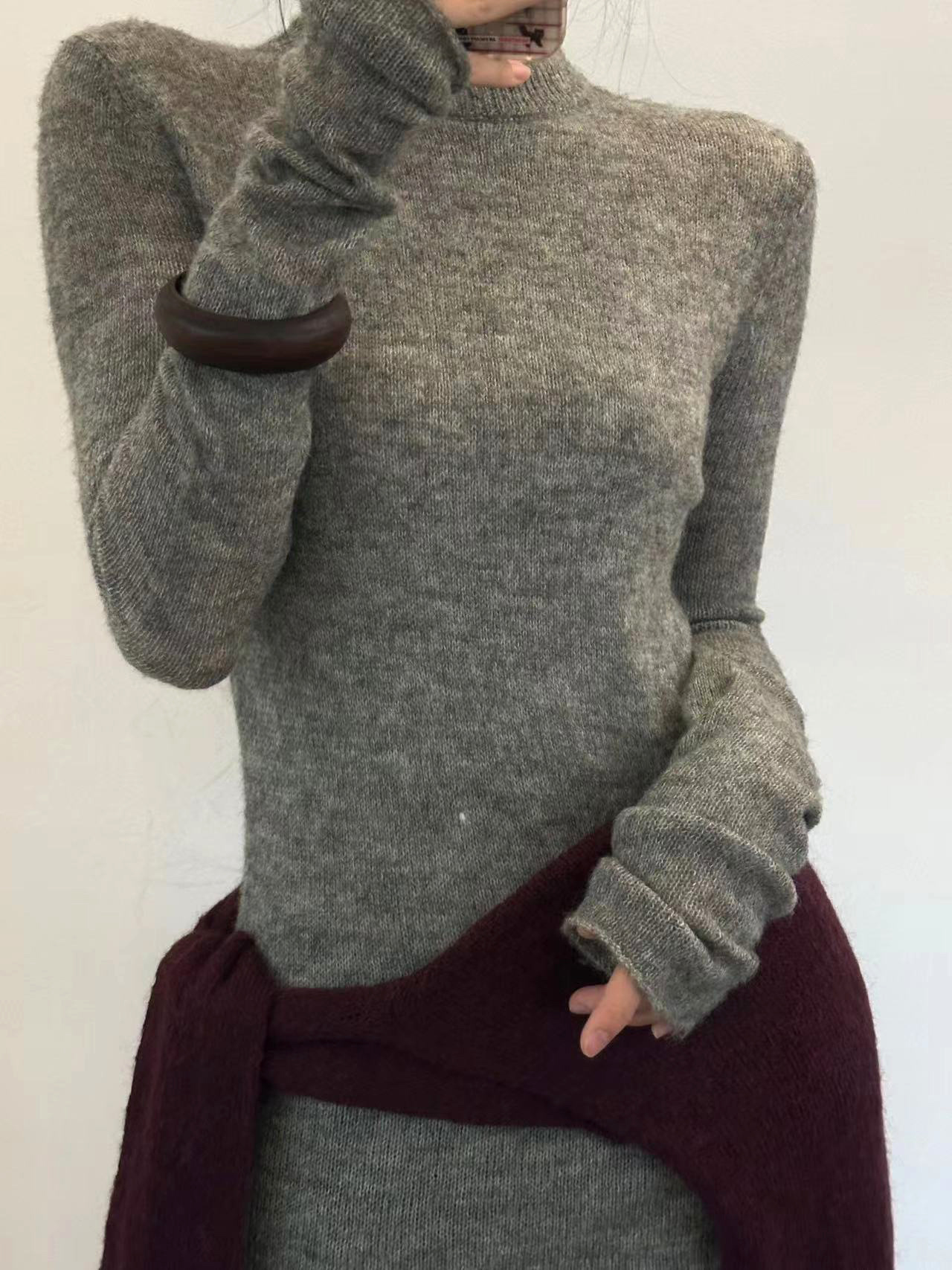 超薄羊毛修身打底衫~2024新款安静灰秋冬百搭混纺显瘦毛衣女5S20详情30