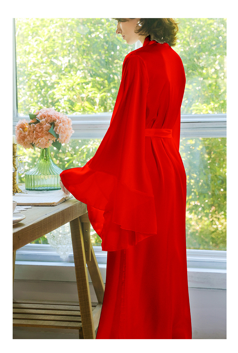 Feiyun sexy satin flared sleeve long bridal gown, with multiple color options for home wear with LACES inside, 801 pic 11