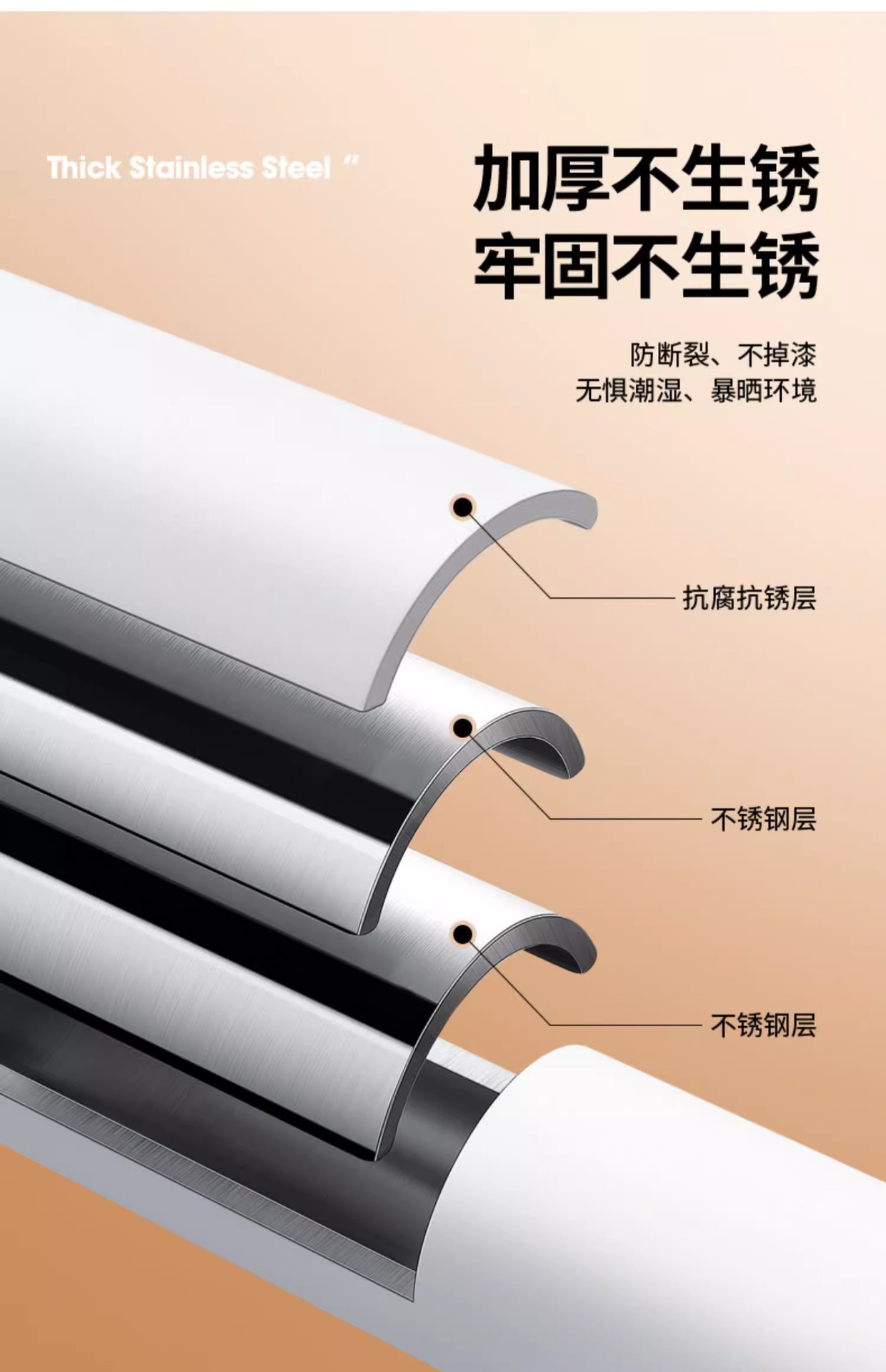 免打孔加粗加厚不锈钢伸缩杆窗帘杆阳台晾衣杆浴帘杆撑杆子挂衣杆详情4