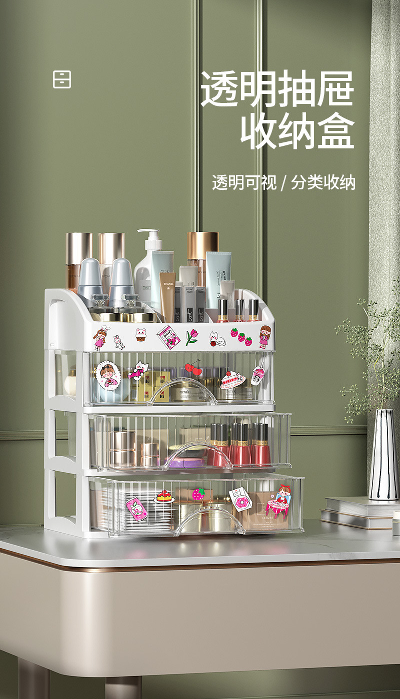 时尚多功能化妆品收纳盒手提抽屉分隔整理盒家用桌面护肤品梳妆盒详情18