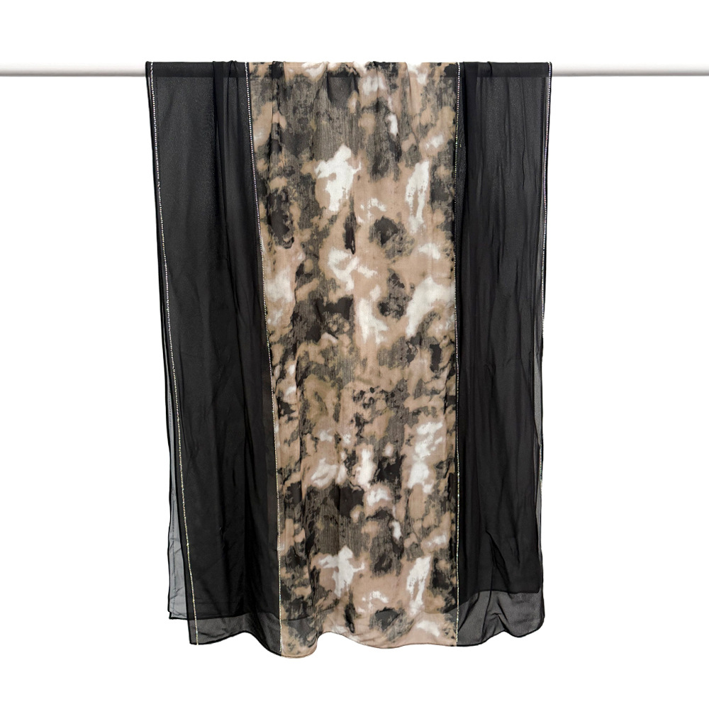 新款时尚拼接水墨画风格雪纺围巾高级中东钻点缀轻薄舒适包头纱巾详情9