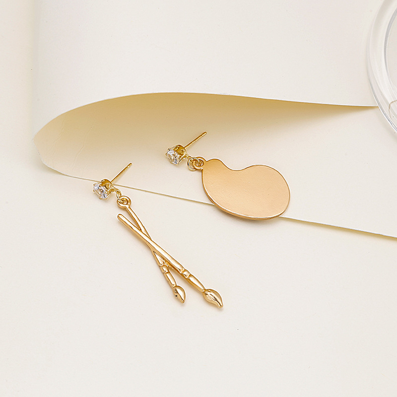 银针设计感个性趣味画笔画板耳环项链 ins复古文艺气质不对称耳钉详情17