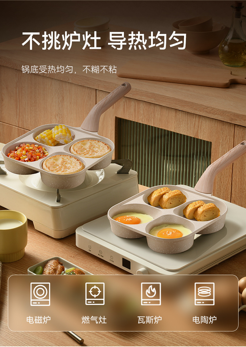 加深迷你家用麦饭石不粘早餐锅四孔煎蛋器煎蛋锅鸡蛋汉堡锅详情17