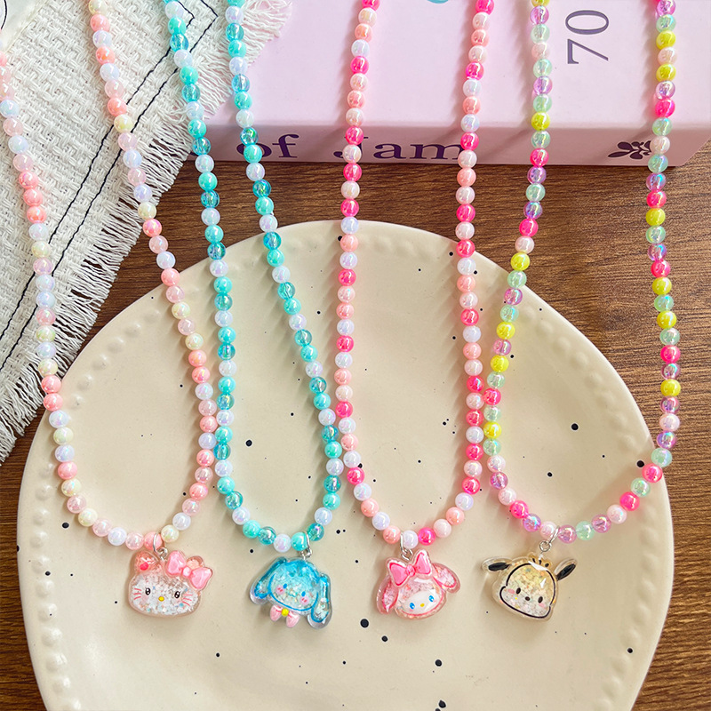 新款糖果色可爱卡通儿童珠珠项链儿童时尚百搭彩色串珠吊坠饰品详情2