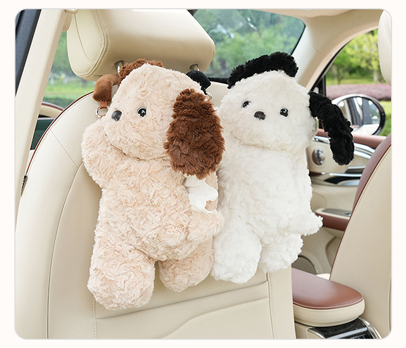 Creamy puppy plush creative tissue box, hand-held car home hanging paper bag, cute cartoon car home products pic 16