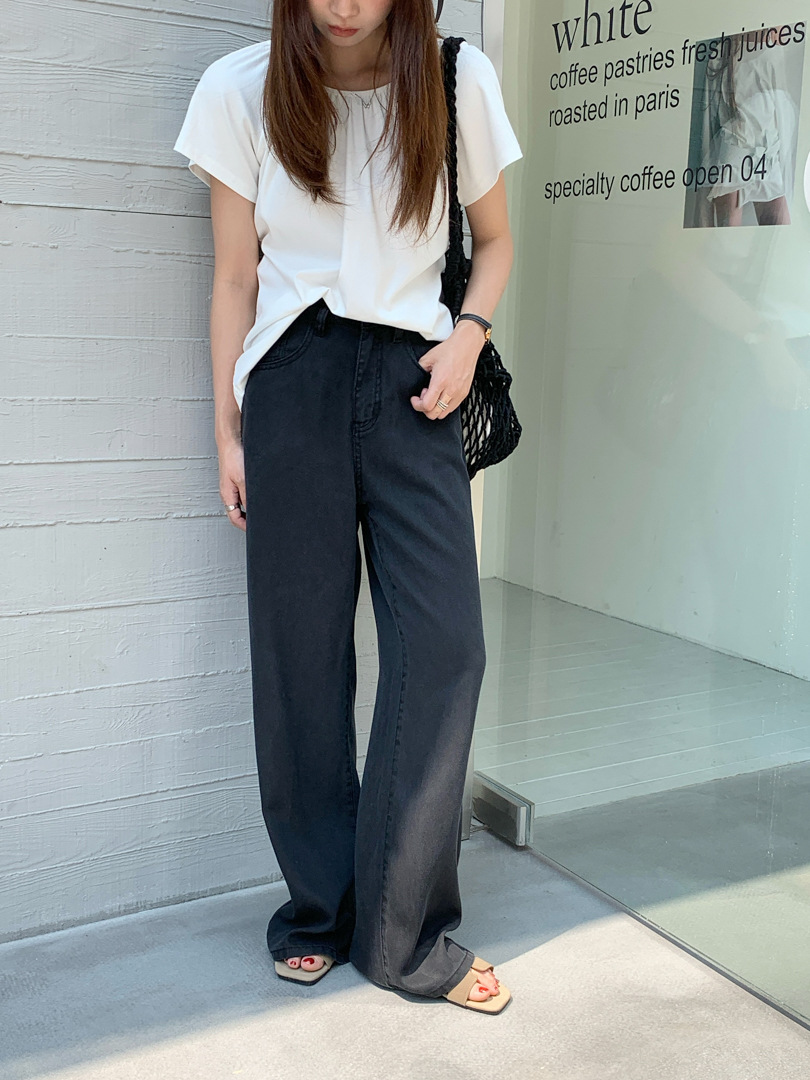 GAGD Tencel cool-feel washed wide-leg jeans for petite women, summer comfortable straight-leg slimming denim pants pic 10