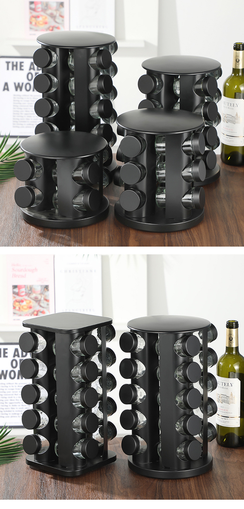 免打孔旋转调料架厨房专用360度转盘台面调料瓶收纳架置物架批发详情16