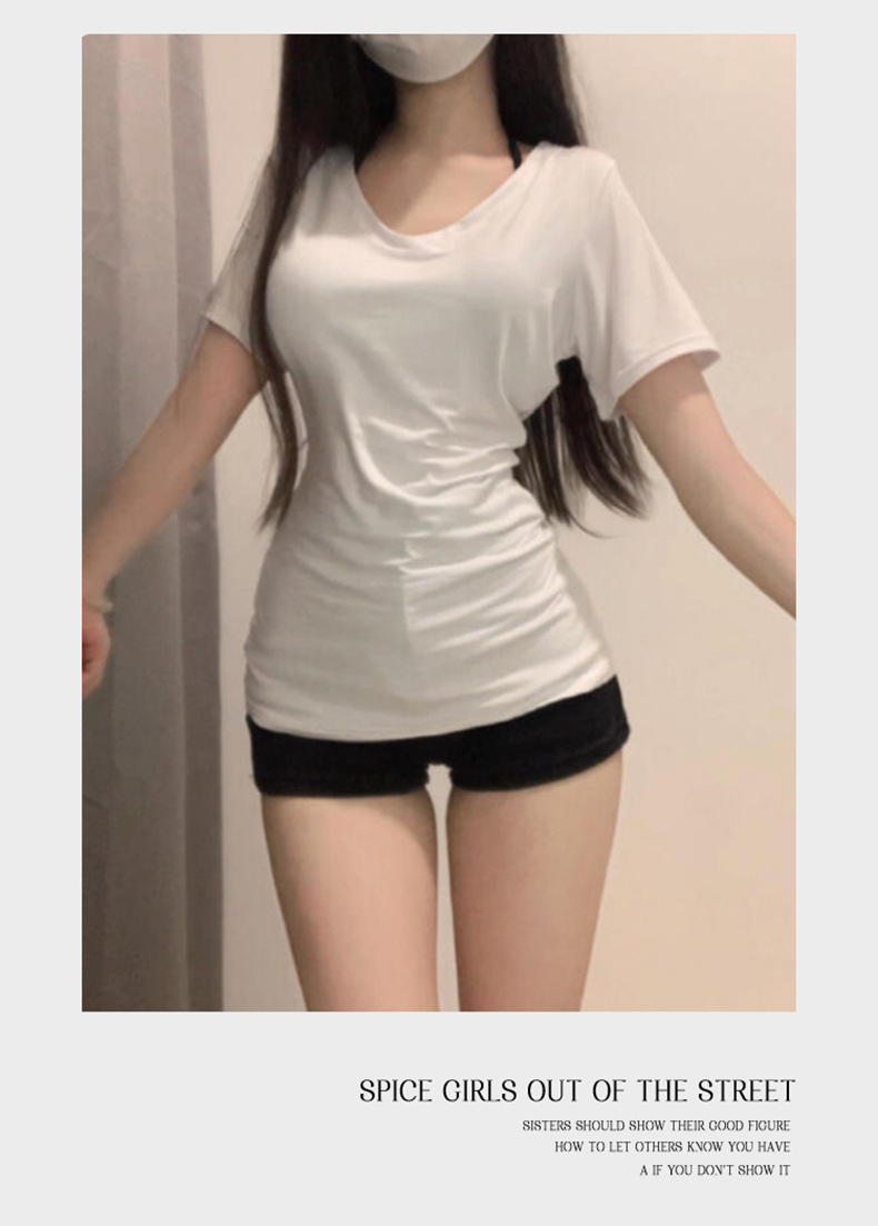 V领短袖体恤白色正肩高级感潮牌辣妹设计感女夏季2025新款上衣T恤详情18