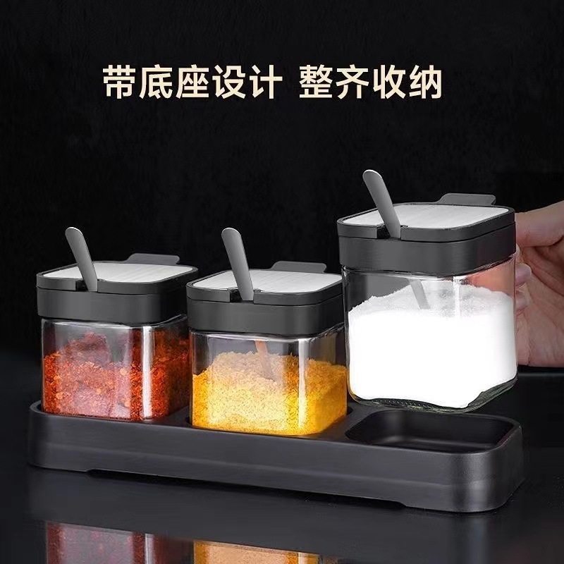 不锈钢套装调味大容量厨房家用玻璃调味瓶盐罐收纳调料组合详情9