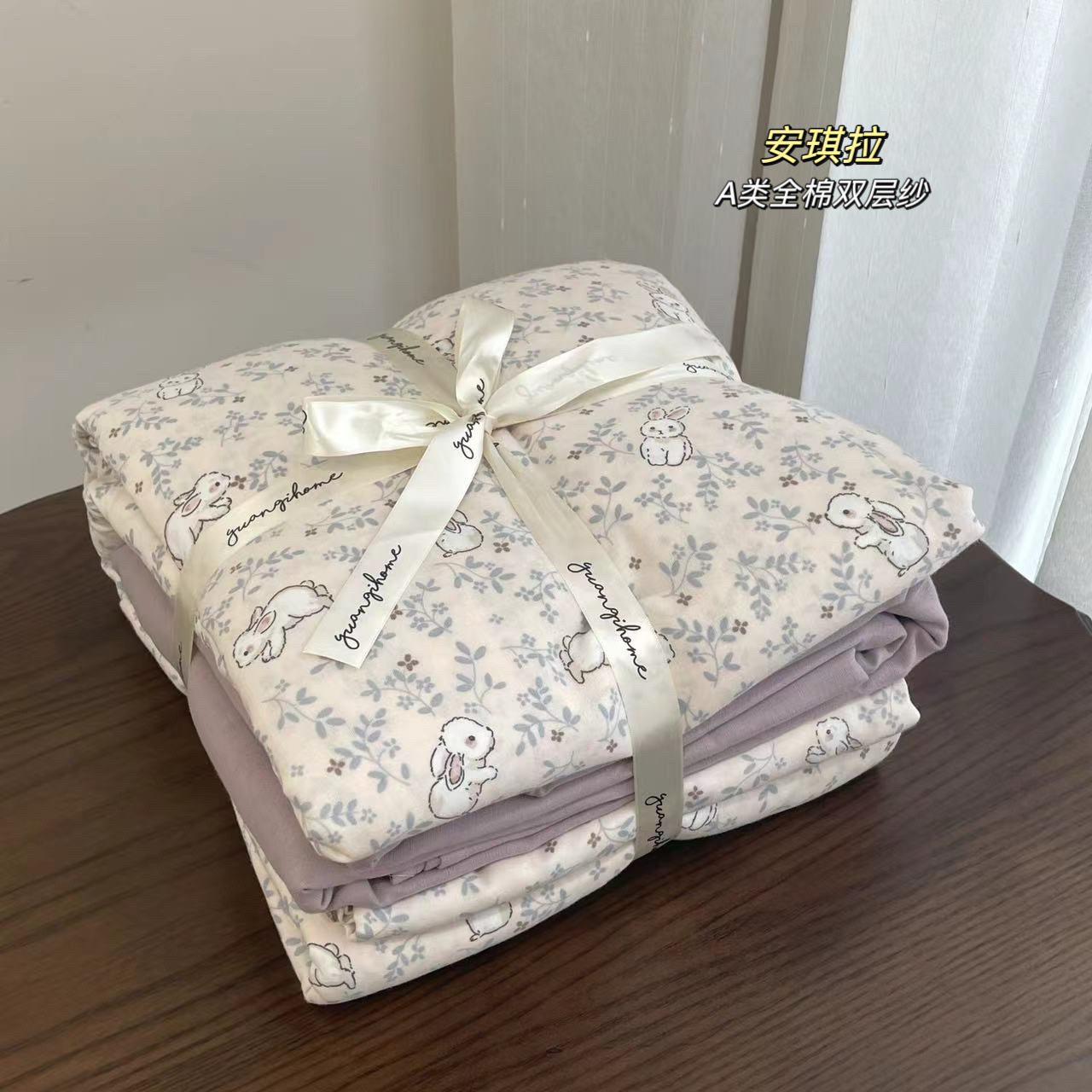 小红书A类全棉有氧双层纱四件套母婴级透气纯棉纱布小清新Kitty猫详情11