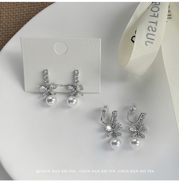 蝴蝶结珍珠无耳洞耳夹气质爆款小众设计感耳环可爱风时尚工厂耳饰详情6