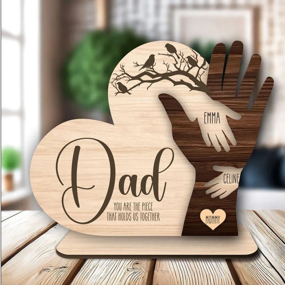 跨境新品母亲节父亲节手势木制家庭手势家居装饰摆件木质工艺品详情6