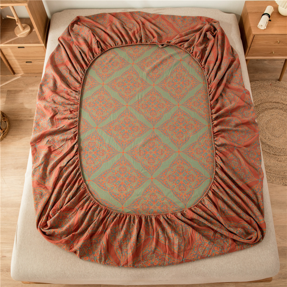 Pure cotton yarn-dyed jacquard double-layer gauze bed cover, single piece of all-cotton gauze mattress protective cover, bedspread, bed cover, single piece of bedding pic 47